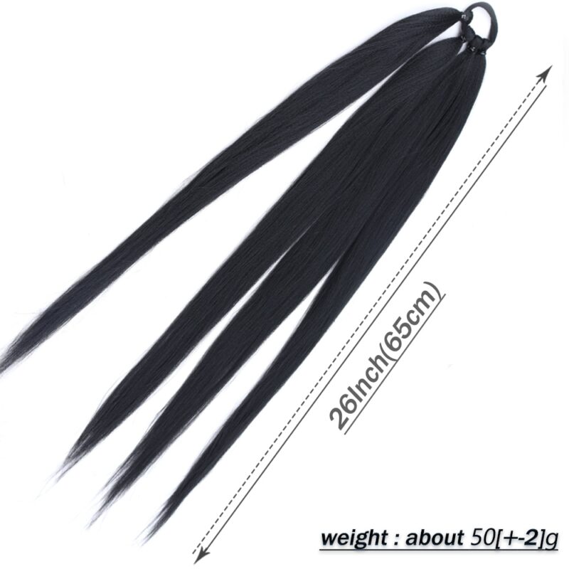26 inches Long Ponytail Extensions Boxing Braids Hair Pieces Wrap Around Chignon Rubber Band Hair Ring Black Ombre Braid DIY - Image 2