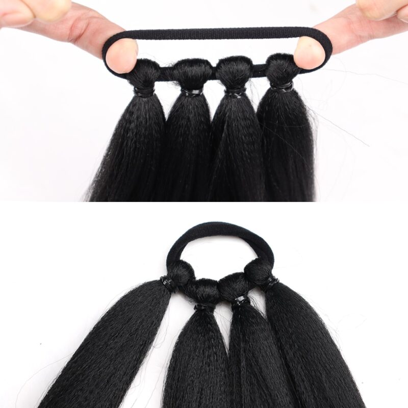 26 inches Long Ponytail Extensions Boxing Braids Hair Pieces Wrap Around Chignon Rubber Band Hair Ring Black Ombre Braid DIY - Image 4