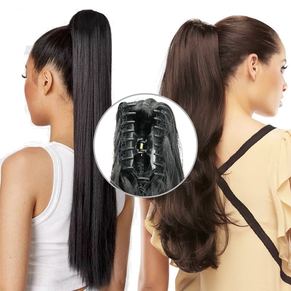 Long Straight Claw Clip On Ponytail Hair Extensions 24Inch Heat Resistant Pony Tail Hair piece 