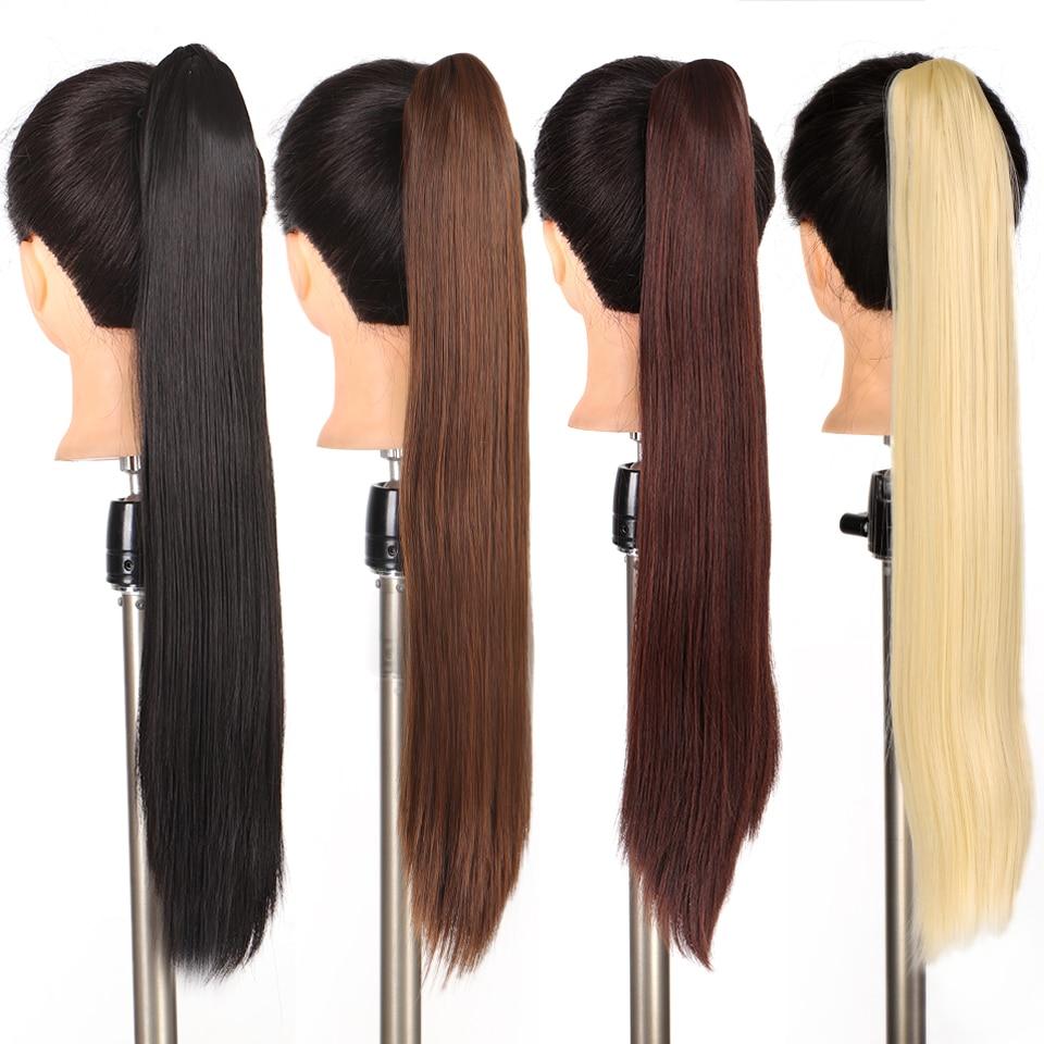 WTB Synthetic Long Wavy Claw on Hair Tail False Hair Ponytail Hairpiece Drawstring Wave Black Ponytail Extensions for Women