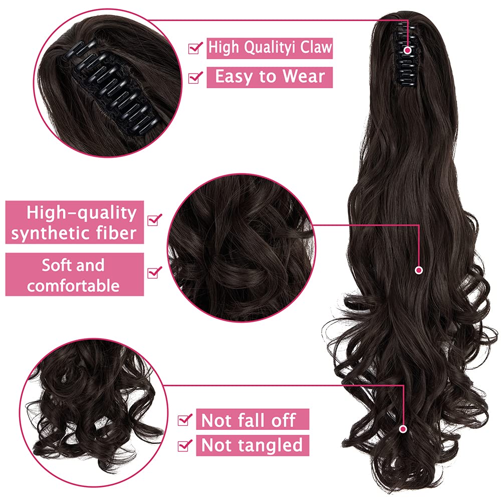 24inch Synthetic Multicolor Horsetail Extensions Very Long And Fluffy Wavy Heat Resistant For Women Curling Pieces