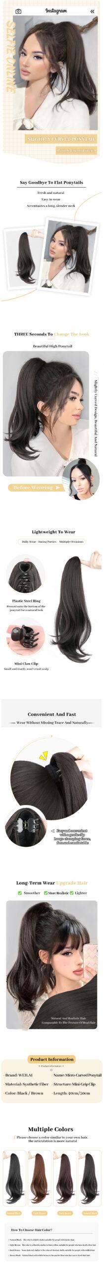 WEILAI Synthetic Claw Clip Ponytail Braid Hair Extensions Long Curly Hair Natural Curly Hair Tail Ponny Tail For Women