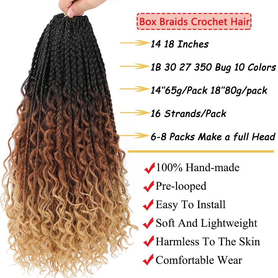 Goddess Box Braids With Curly Ends Crochet Hair 14 18Inch Boho Box Braids Crochet Hair 1B 30 27 Colored 3X Crochet Braiding Hair