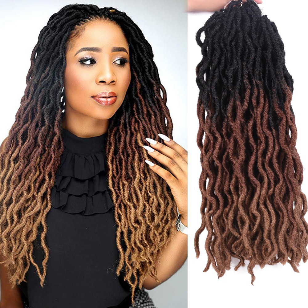 Goddess Nu Locs Soft Curly Faux Locs Crochet Hair Braids 18inch Synthetic Ombre Braiding Hair Extensions Pre Loop