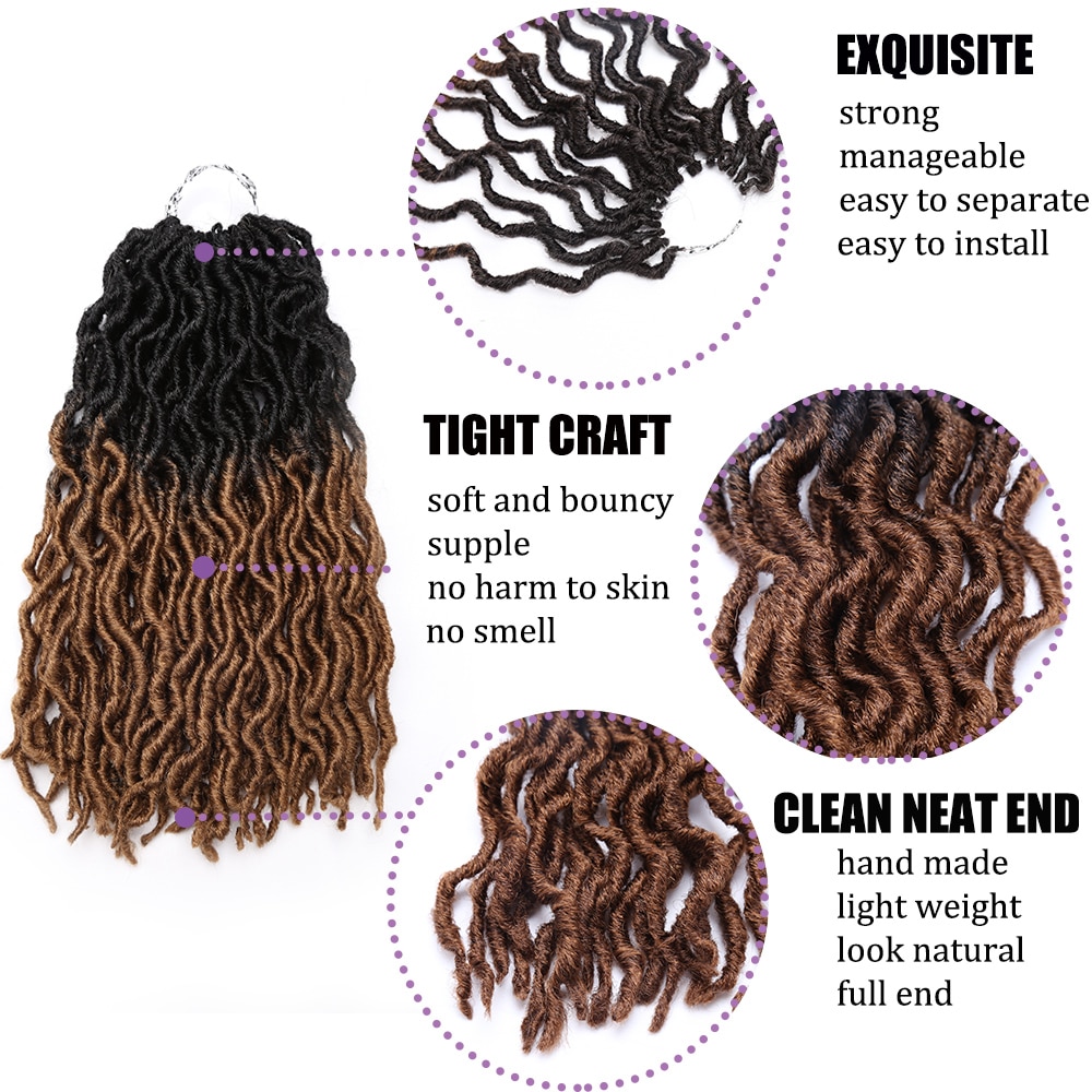 Gypsy Locs Synthetic Goddess Faux locs Crochet Hair Soft Braids Dreadlocks Curly Twist Braiding Hair for Women Black 15strands