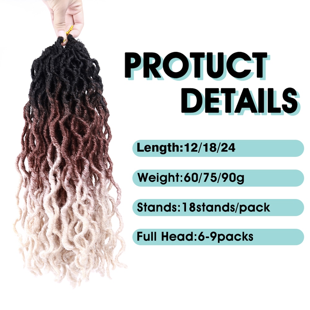 Gypsy Locs Synthetic Goddess Faux locs Crochet Hair Soft Braids Dreadlocks Curly Twist Braiding Hair for Women Black 15strands