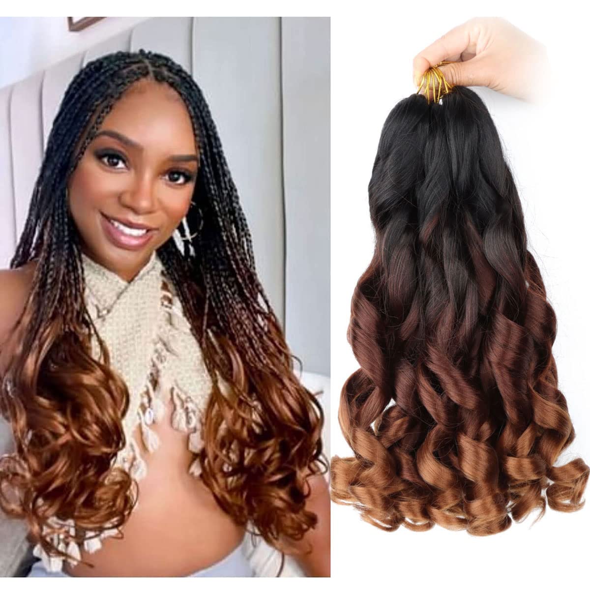 French Curly Braiding Hair Pre Stretched 16 Inch Bouncy Loose Wavy Braiding Hair Hot Water Setting French Curl Braiding Hair