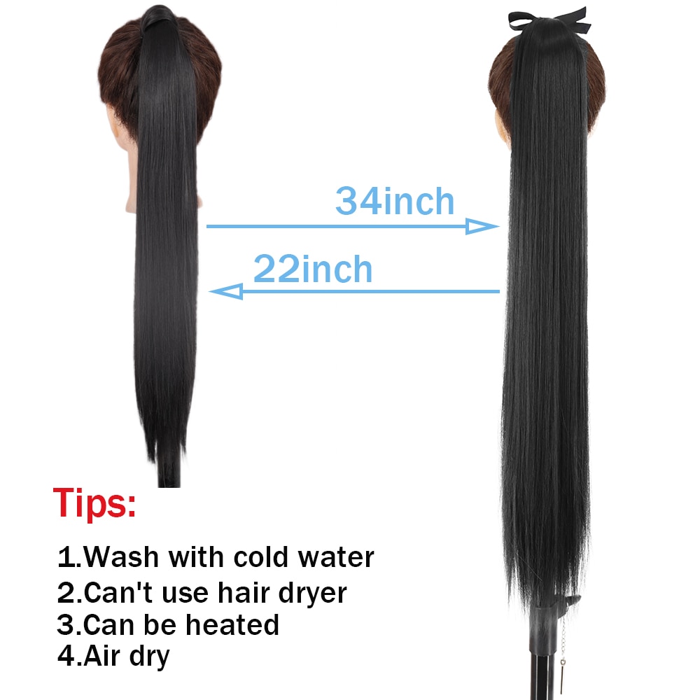 Ponytail Long Straight Wine Red Blonde Pony Tail Hair Extensions Heat Resistant Horsetail Hairpiece 22 – 34 inches