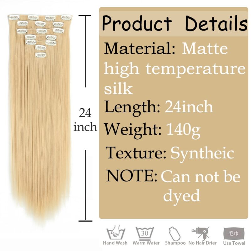 Long Straight Hairstyle Synthetic Blonde Black Hairpieces 24Inchs 16 Clips in Hair Extensions - Image 2