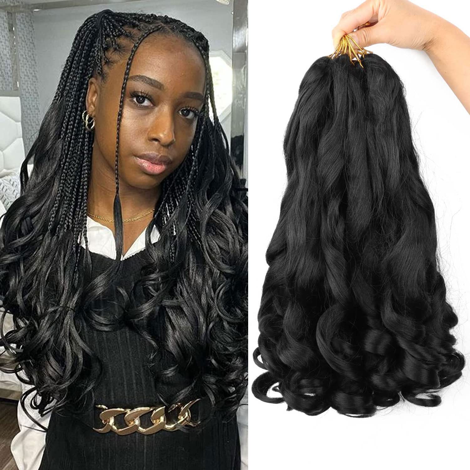 French Curly Braiding Hair 16 Inch Loose Wave Braiding Hair Pre Stretched Synthetic Hair Extensions