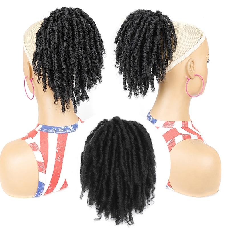 Short DreadLocks Bun Loc Accessories Clip in on Ponytails Hair Extensions Fake Ponytail Synthetic Hair Pieces for Black Women