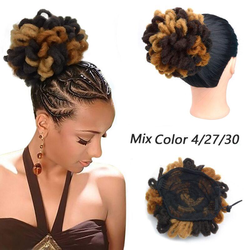 Short Dreadlocks Bun Clip in on Ponytails Hair Extensions Ponytail Synthetic Hair Pieces - Image 4