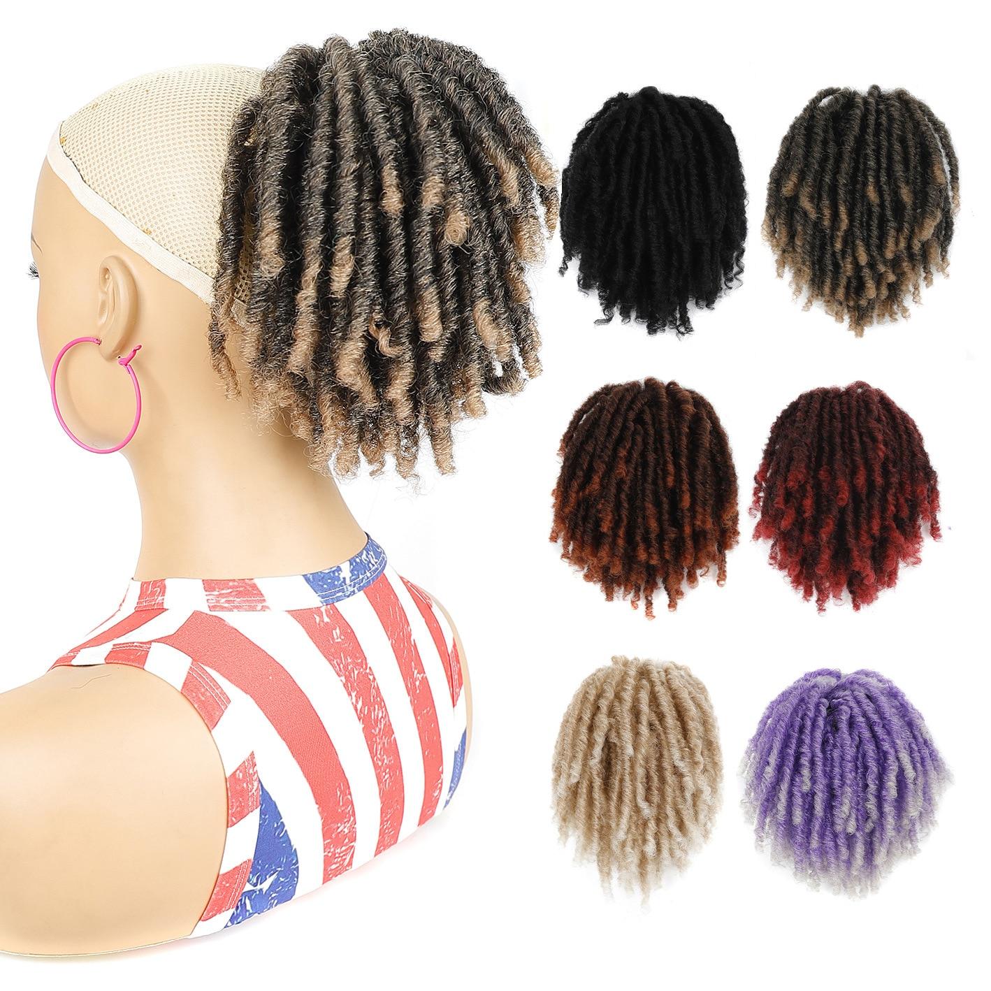 Short DreadLocks Bun Loc Accessories Clip in on Ponytails Hair Extensions Fake Ponytail Synthetic Hair Pieces for Black Women