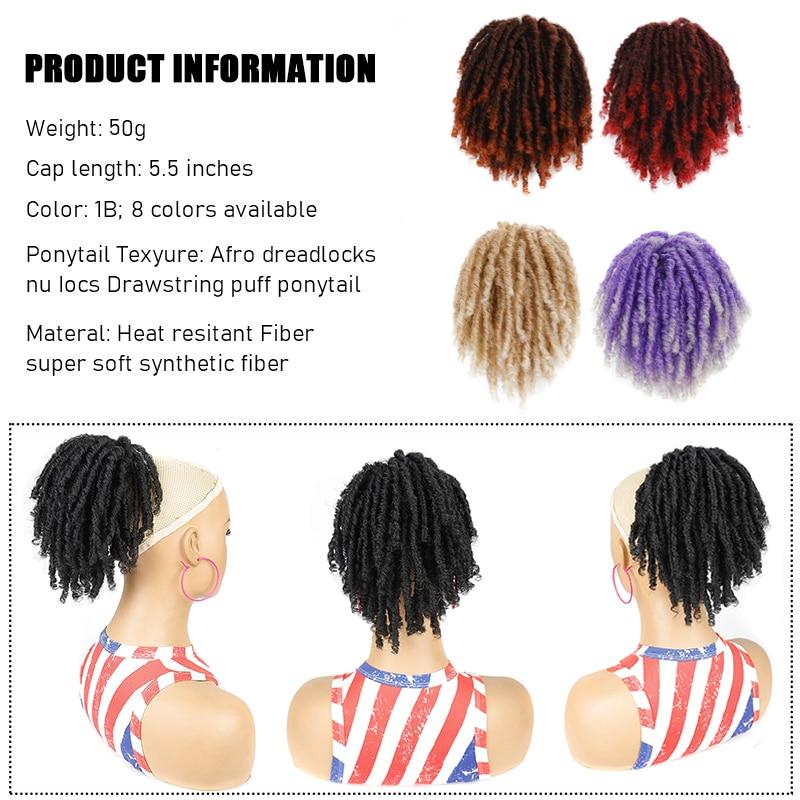 Short DreadLocks Bun Loc Accessories Clip in on Ponytails Hair Extensions Fake Ponytail Synthetic Hair Pieces for Black Women