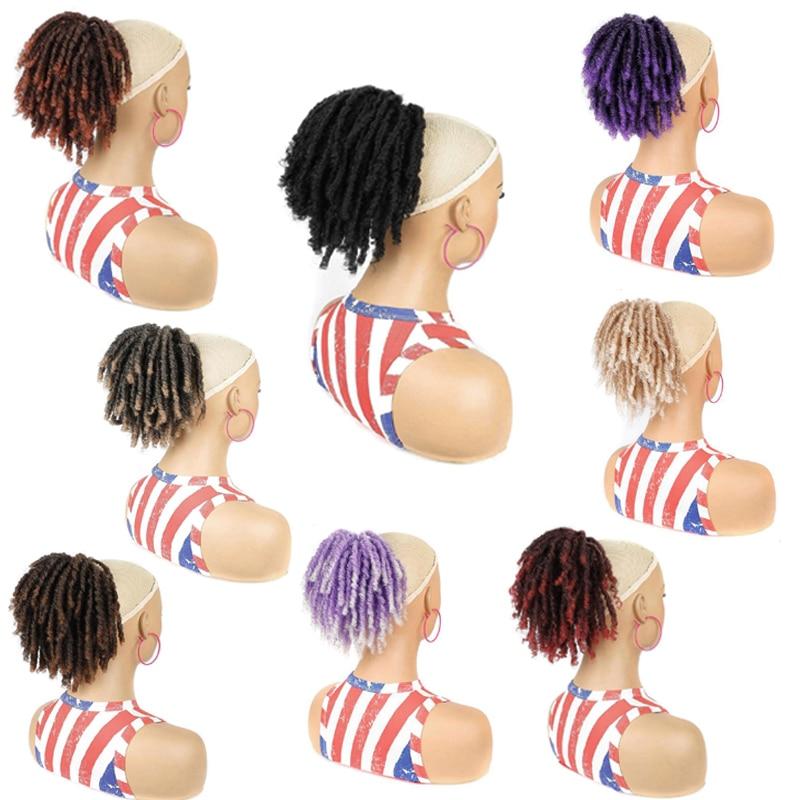 Short DreadLocks Bun Loc Accessories Clip in on Ponytails Hair Extensions Fake Ponytail Synthetic Hair Pieces for Black Women