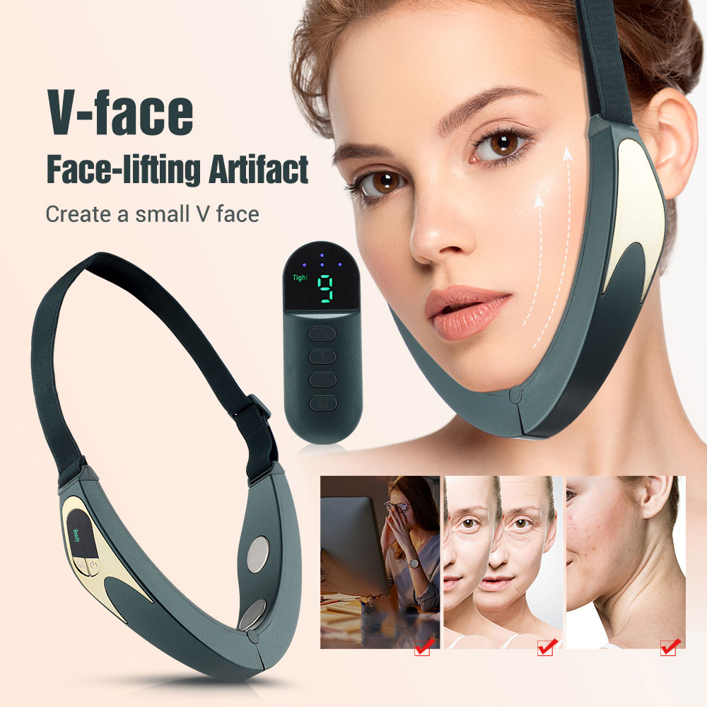 EMS V Line Face Lifting Machine Heating Vibration Facial Massager Belt Removal Double Chin Lift Tape Wireless Remote Control