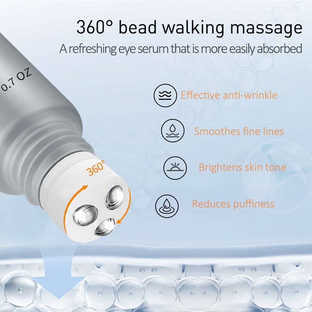 20g Roller Massage Ball Head Peptide Anti-Aging Eyes Serum Hyaluronic Acid Wrinkles Removal Moisturizing Firming Beauty Health