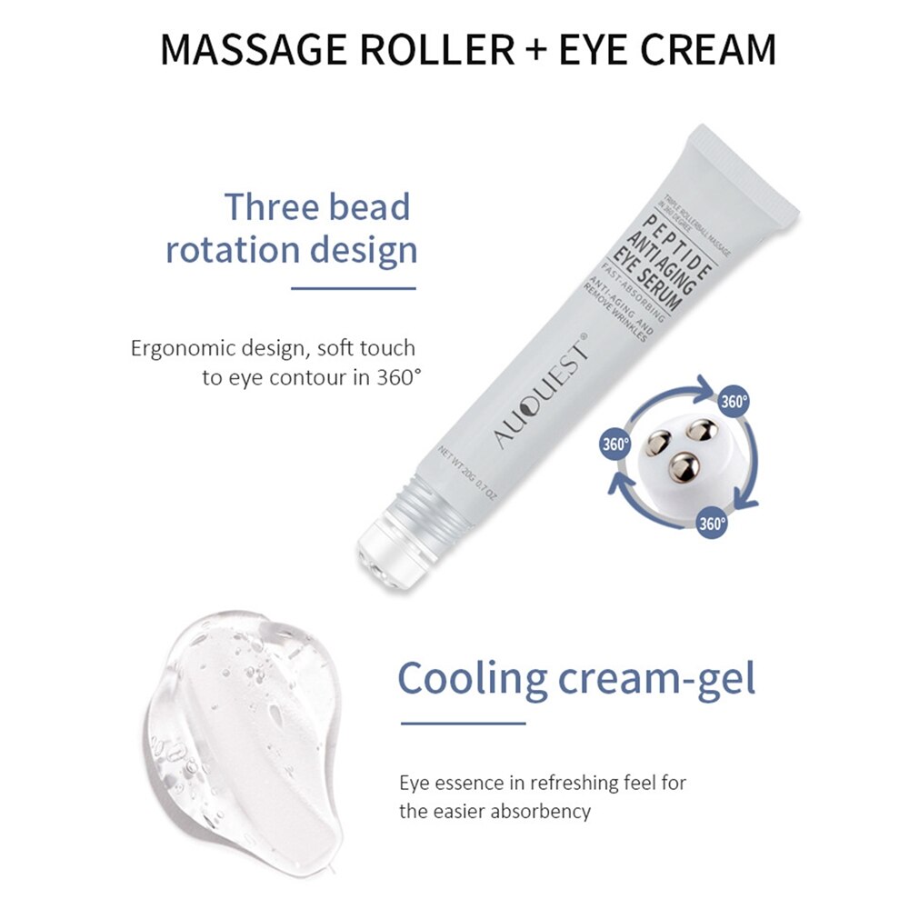 20g Roller Massage Ball Head Peptide Anti-Aging Eyes Serum Hyaluronic Acid Wrinkles Removal Moisturizing Firming Beauty Health