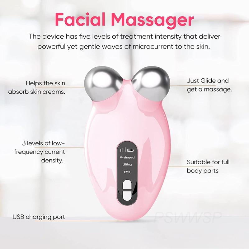 EMS Face Lifting Machine 3D Roller Facial Massager Microcurrent V-Face Roller Massager Skin Rejuvenation Anti-Wrinkle Beauty Device