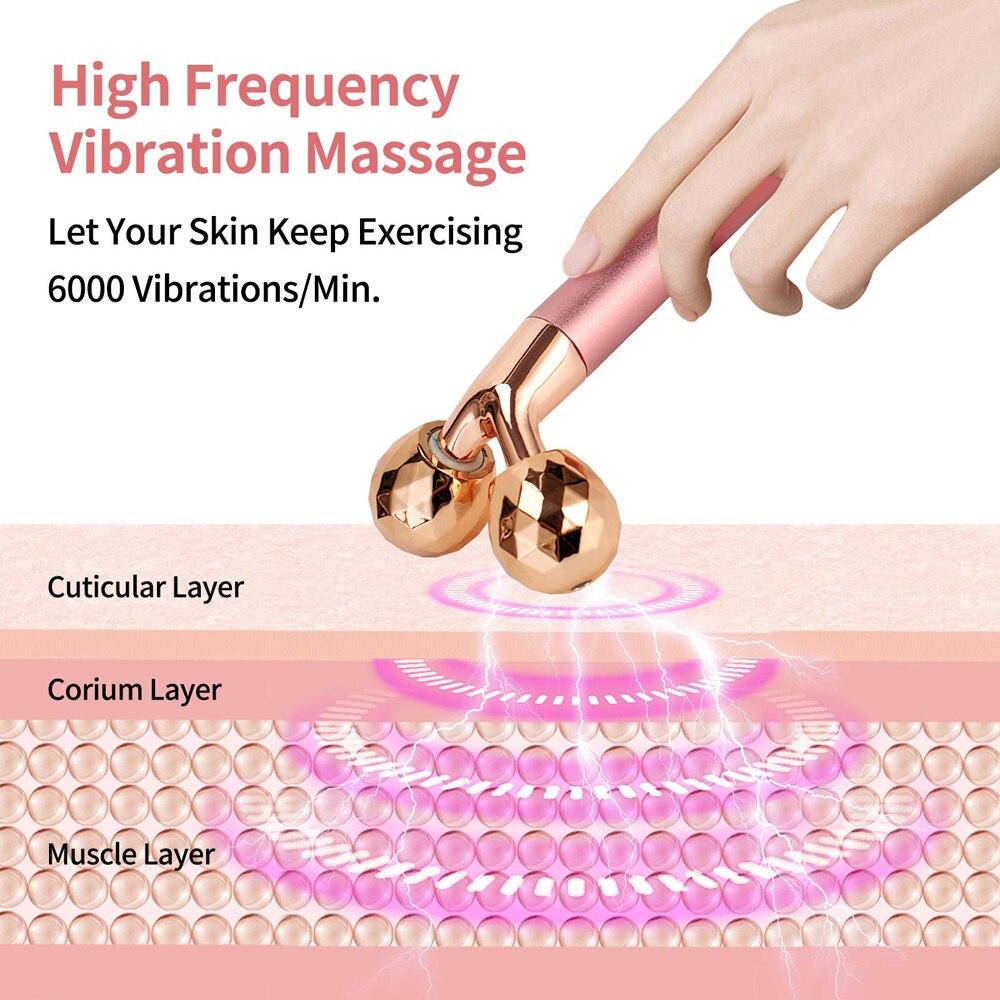 24K Glod Electric Face Massager 3D Roller 2 in 1 Facial Pulse T Shape Massager Kit Arm Eye Nose Massager Skin Care Tools