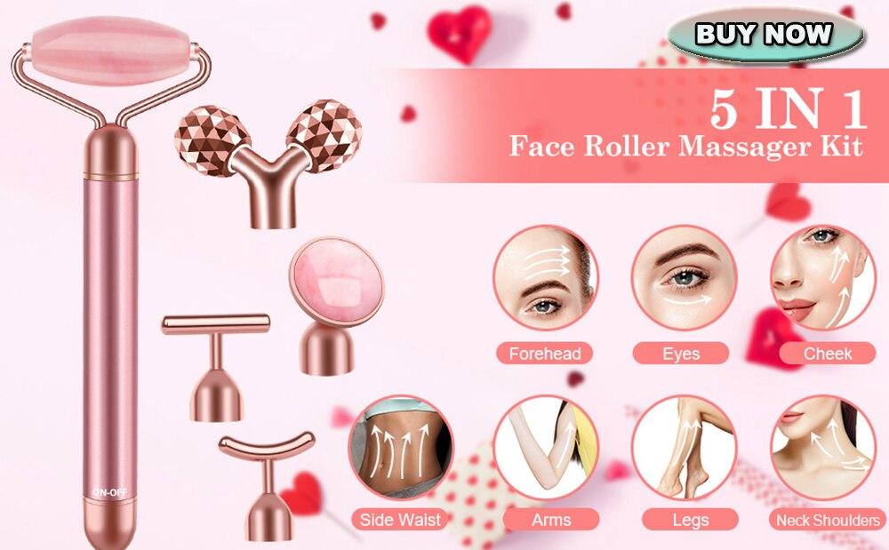 24K Glod Electric Face Massager 3D Roller 2 in 1 Facial Pulse T Shape Massager Kit Arm Eye Nose Massager Skin Care Tools