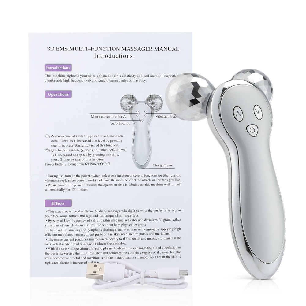 3D Roller V Face Lifting Massager Micro Current Skin Firming Wrinkle Removal Device Facial Body Slimming Shaping Massage Machine