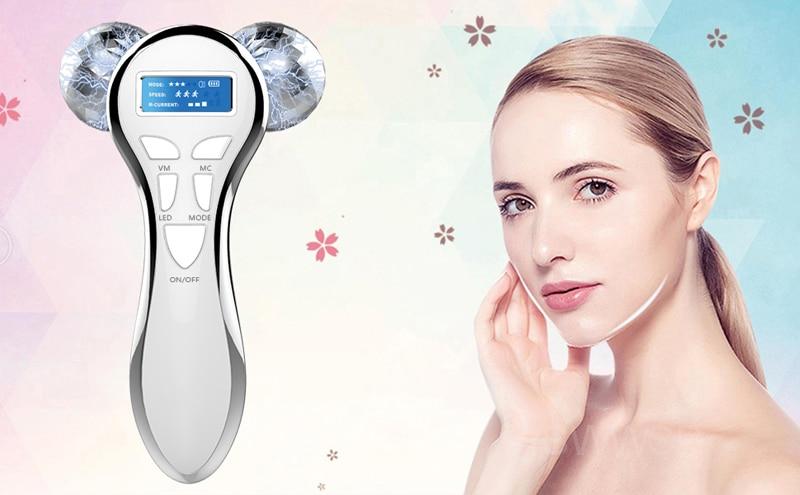 4D Roller Microcurrent Face Shaping Tool Vibration Facial Lifting Device Anti Wrinkles Remove Double Chin V Face Slim Massager