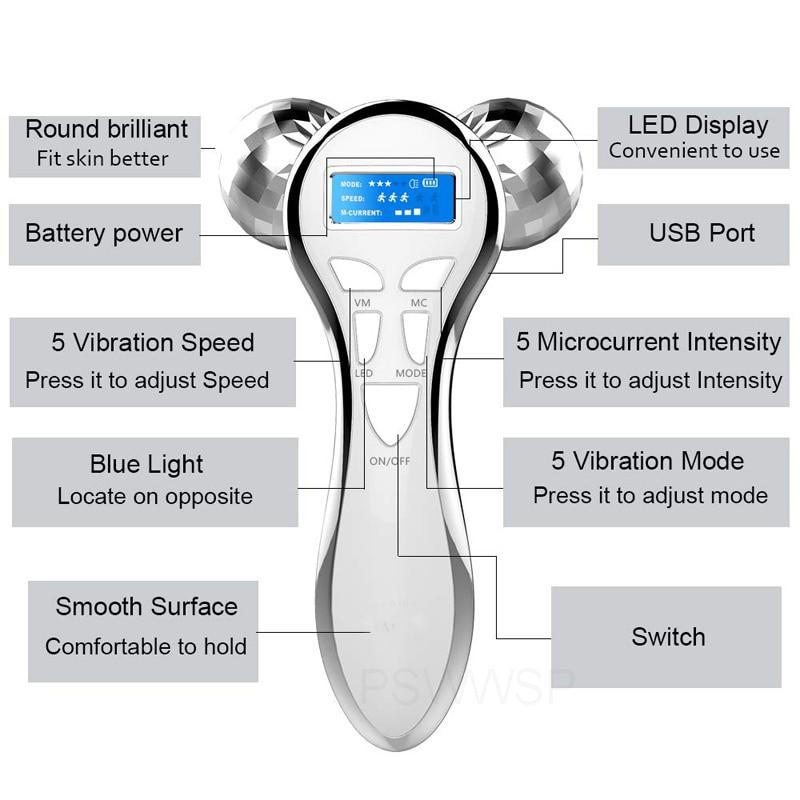 4D Roller Microcurrent Face Shaping Tool Vibration Facial Lifting Device Anti Wrinkles Remove Double Chin V Face Slim Massager