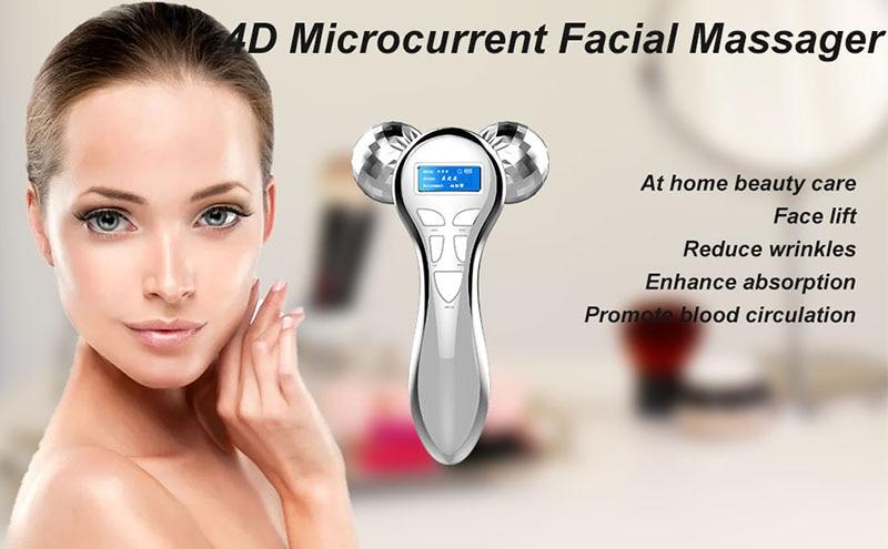 4D Micro-Current Facial Massager Roller Electric Facial Beauty Roller Skin Tighten Firming Anti Aging V Face Lifting Face Body Massager