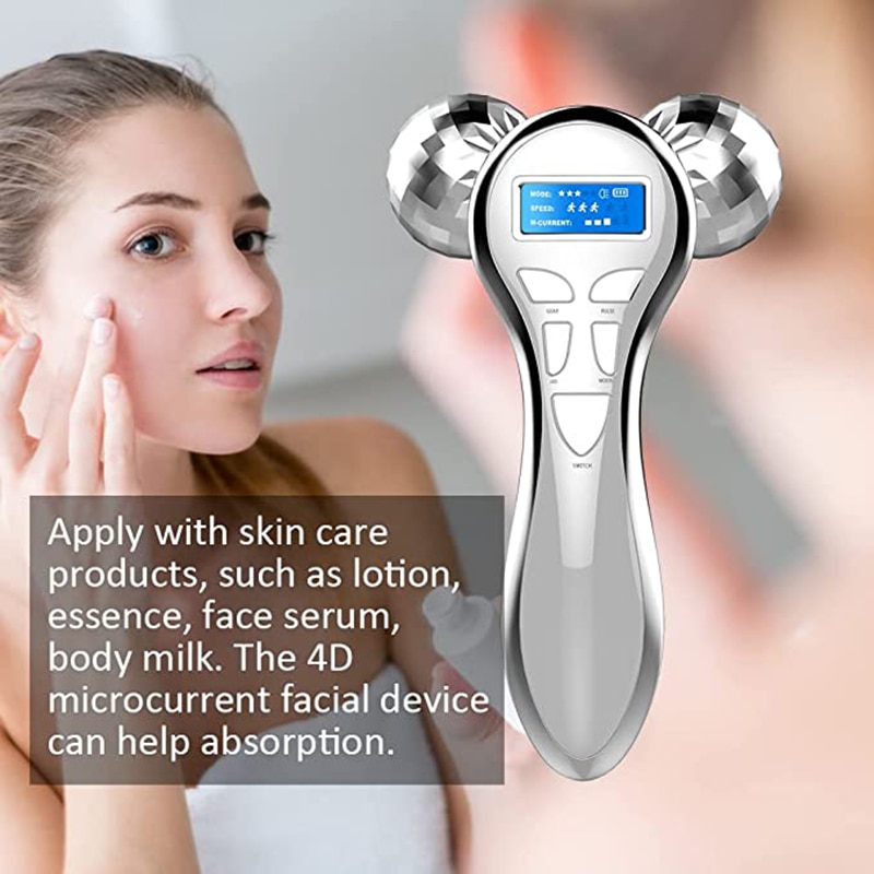 4D Micro-Current Facial Massager Roller Electric Facial Beauty Roller Skin Tighten Firming Anti Aging V Face Lifting Face Body Massager