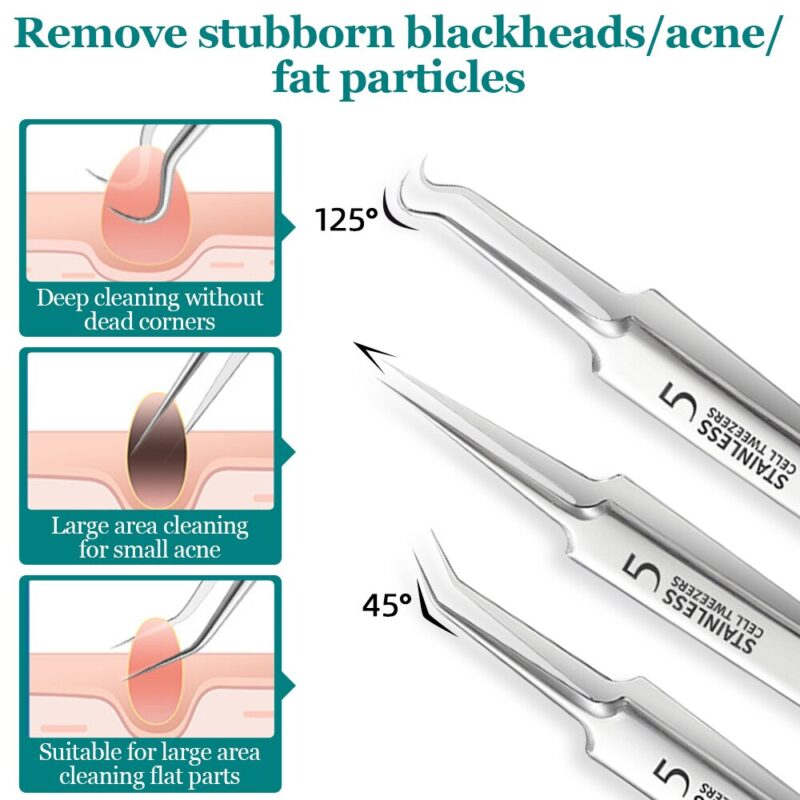 Blackhead Acne Needle Remover Pimple 3/5/8/11Pcs Stainless Steel Extractor Blemish Tweezer Tool Kit - Image 2