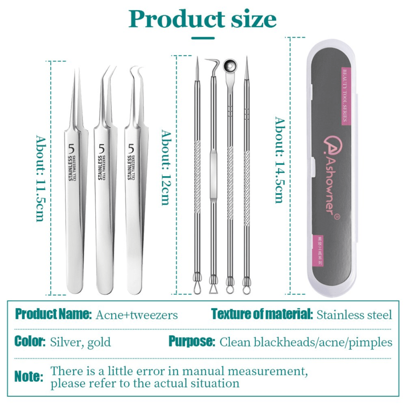 Blackhead Acne Needle Remover Pimple 3/5/8/11Pcs Stainless Steel Extractor Blemish Tweezer Tool Kit - Image 6