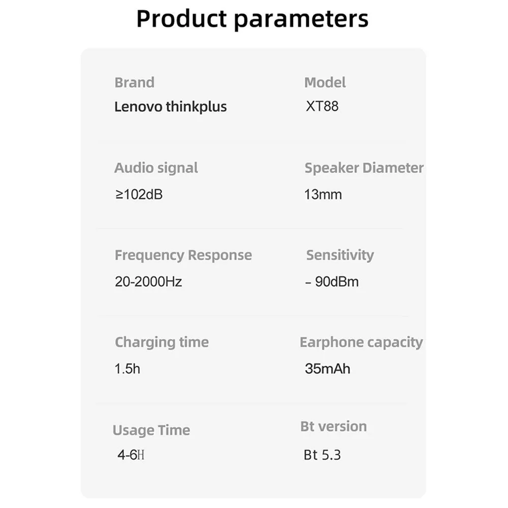 NEW Original Lenovo XT88 TWS Wireless Earphone Bluetooth 5.3 Dual Stereo Noise Reduction Bass Touch Control Long Standby Headset