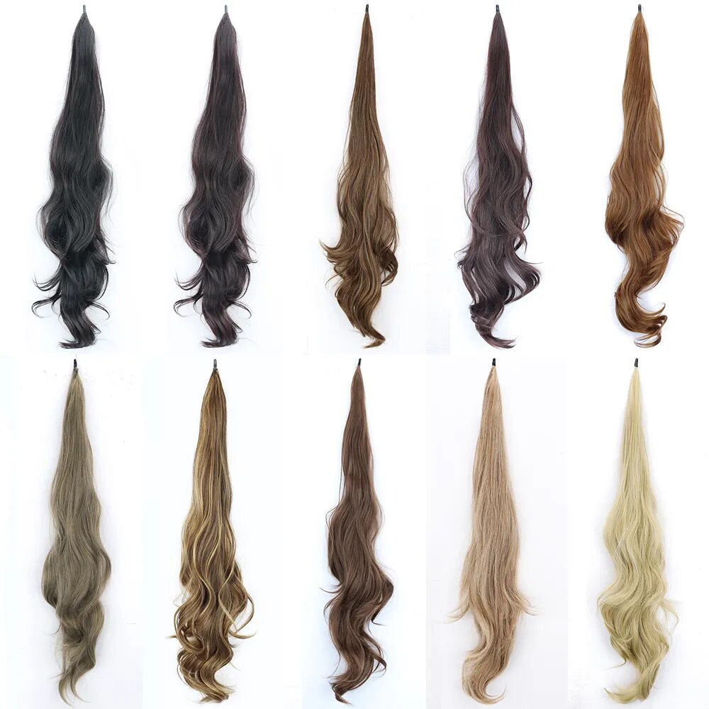 30Inch Synthetic Flexible Wrap Around Ponytail Long Wavy Layered Natural Fake Ponytail Hairpiece Extensions For Women Daily Use