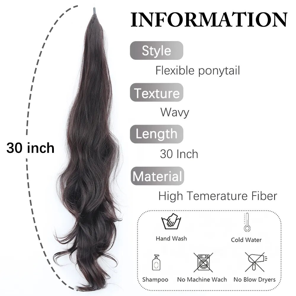 30Inch Flexible Wrap Around Ponytail Long Wavy Layered Natural Ponytail Hairpiece Extensions 