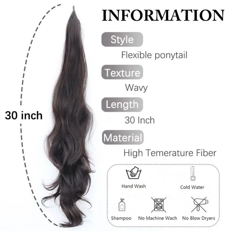 30Inch Flexible Wrap Around Ponytail Long Wavy Layered Natural Ponytail Hairpiece Extensions - Image 2