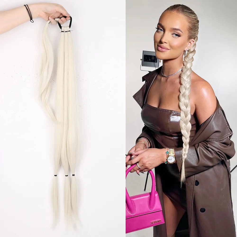 Synthetic Long Braided Ponytail Hair Extensions For Women Black Blonde Wrap Around Pony Tail Hairpieces High Temperature Fiber