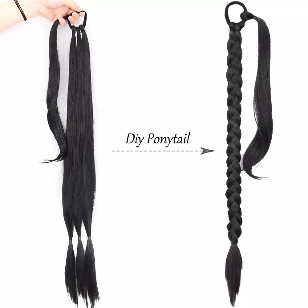 34 Inches Long Braided Ponytail Hair Extensions For Women Black Blonde Wrap Around Pony Tail Hairpieces 