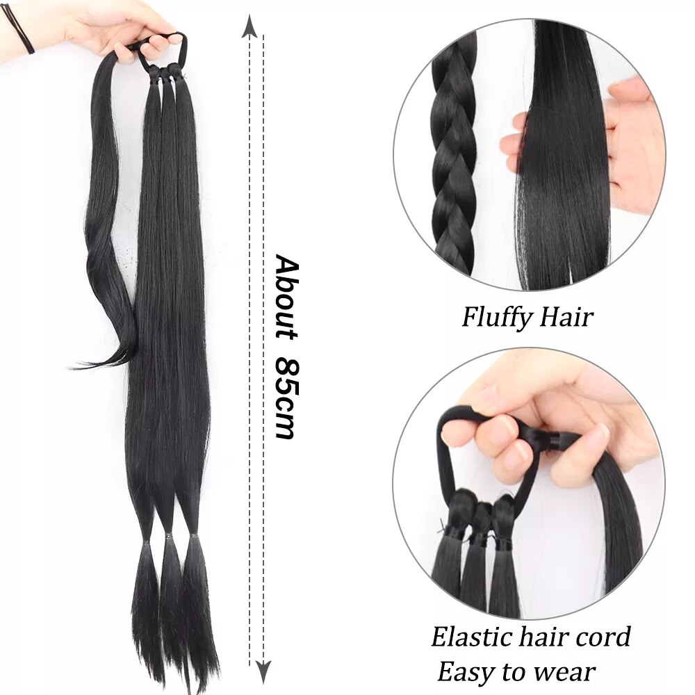 34 Inches Long Braided Ponytail Hair Extensions For Women Black Blonde Wrap Around Pony Tail Hairpieces 