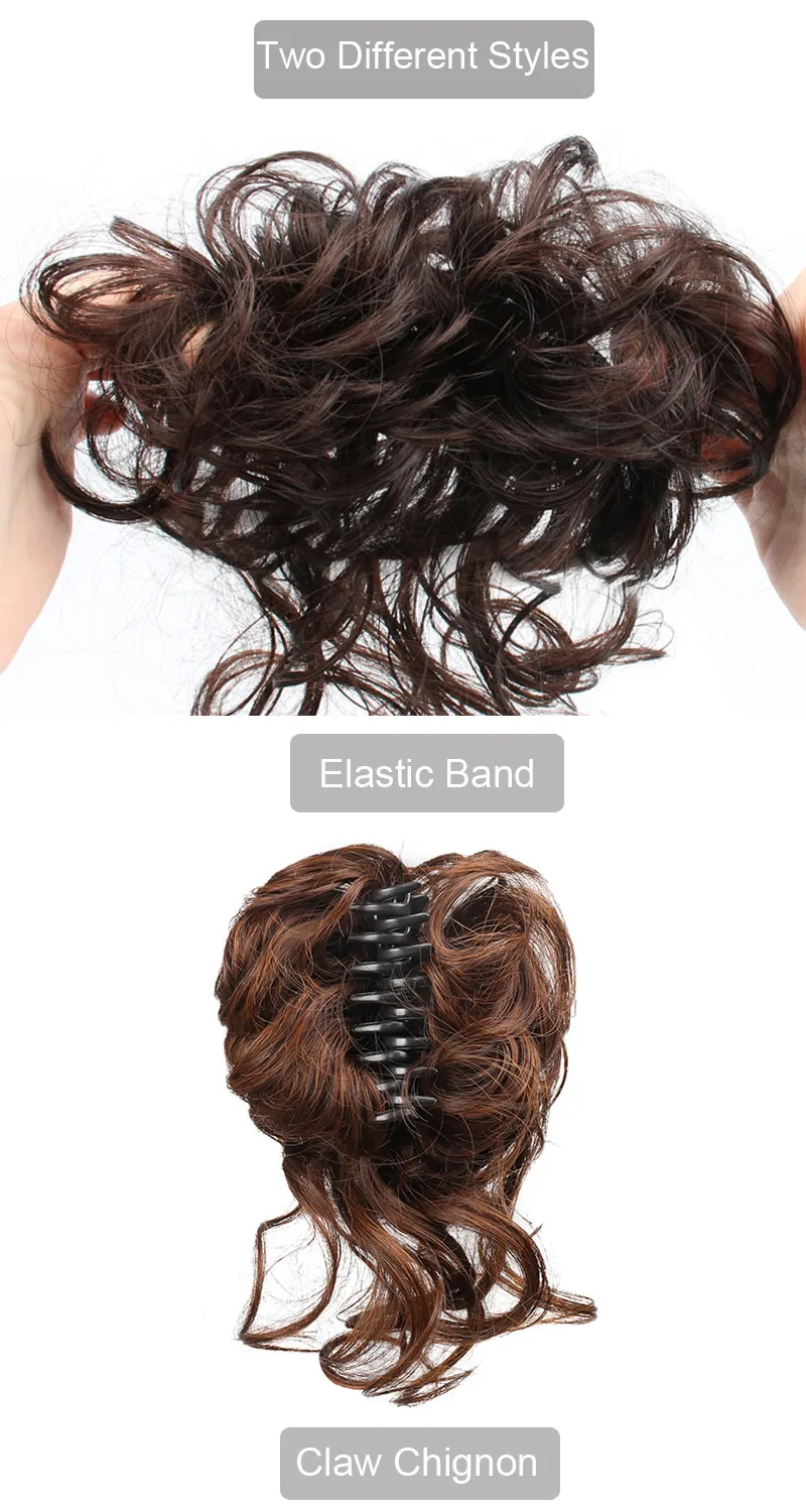 Synthetic Curly Bun Messy Claw Chignon Clip Hair Bun Curly Wig Messy Scrunchies Hairpiece Clip in Hair Tail Extension For Women