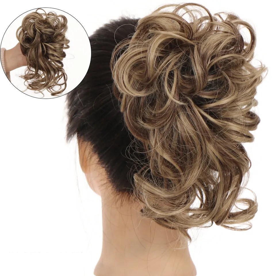 Synthetic Curly Bun Messy Claw Chignon Clip Hair Bun Curly Wig Messy Scrunchies Hairpiece Clip in Hair Tail Extension For Women