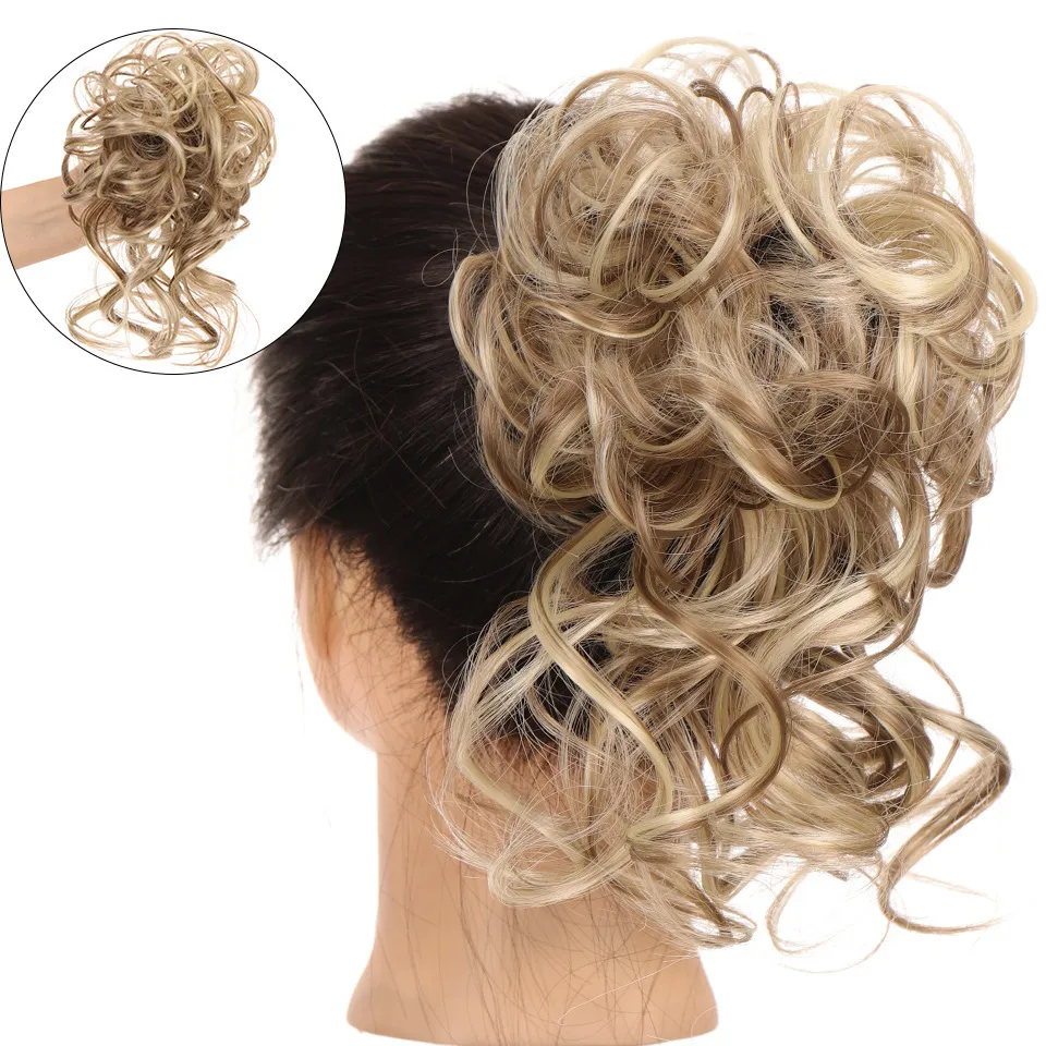 Synthetic Curly Bun Messy Claw Chignon Clip Hair Bun Curly Wig Messy Scrunchies Hairpiece Clip in Hair Tail Extension For Women