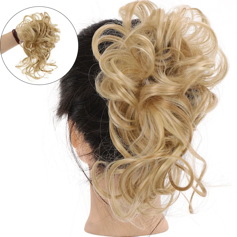 Synthetic Curly Bun Messy Claw Chignon Clip Hair Bun Curly Wig Messy Scrunchies Hairpiece Clip in Hair Tail Extension For Women