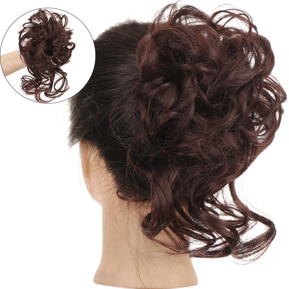 Synthetic Curly Bun Messy Claw Chignon Clip Hair Bun Curly Wig Messy Scrunchies Hairpiece Clip in Hair Tail Extension For Women