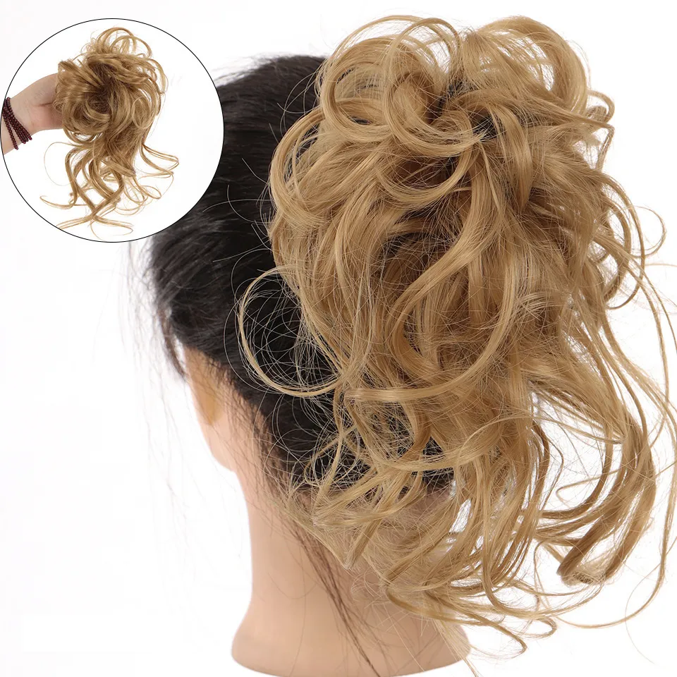 Synthetic Curly Bun Messy Claw Chignon Clip Hair Bun Curly Wig Messy Scrunchies Hairpiece Clip in Hair Tail Extension For Women