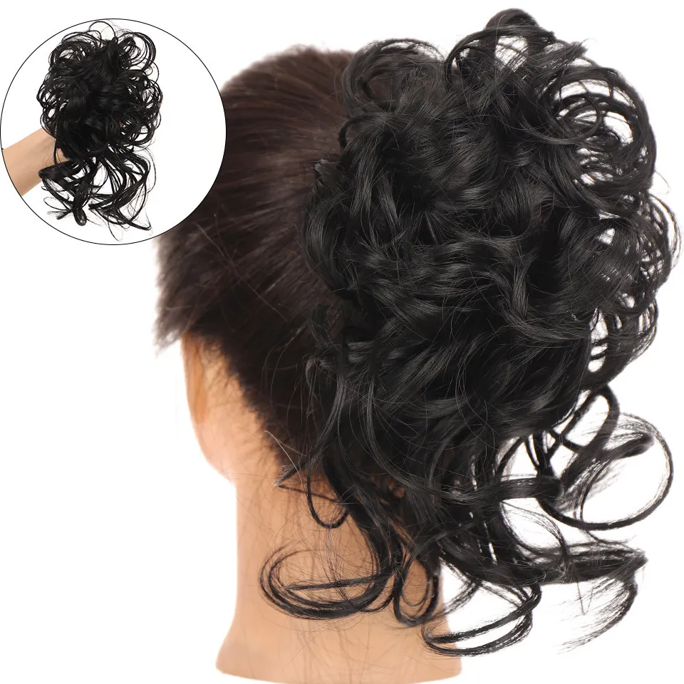 Synthetic Curly Bun Messy Claw Chignon Clip Hair Bun Curly Wig Messy Scrunchies Hairpiece Clip in Hair Tail Extension For Women