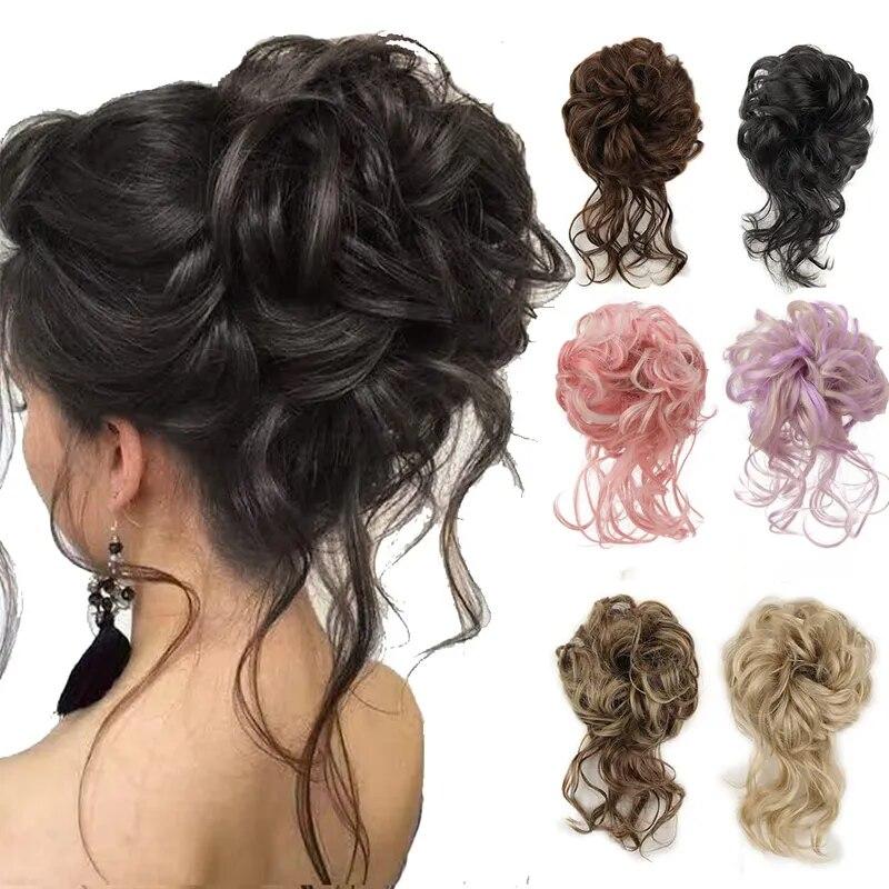 Synthetic Curly Bun Messy Claw Chignon Clip Hair Bun Curly Wig Messy Scrunchies Hairpiece Clip in Hair Tail Extension For Women