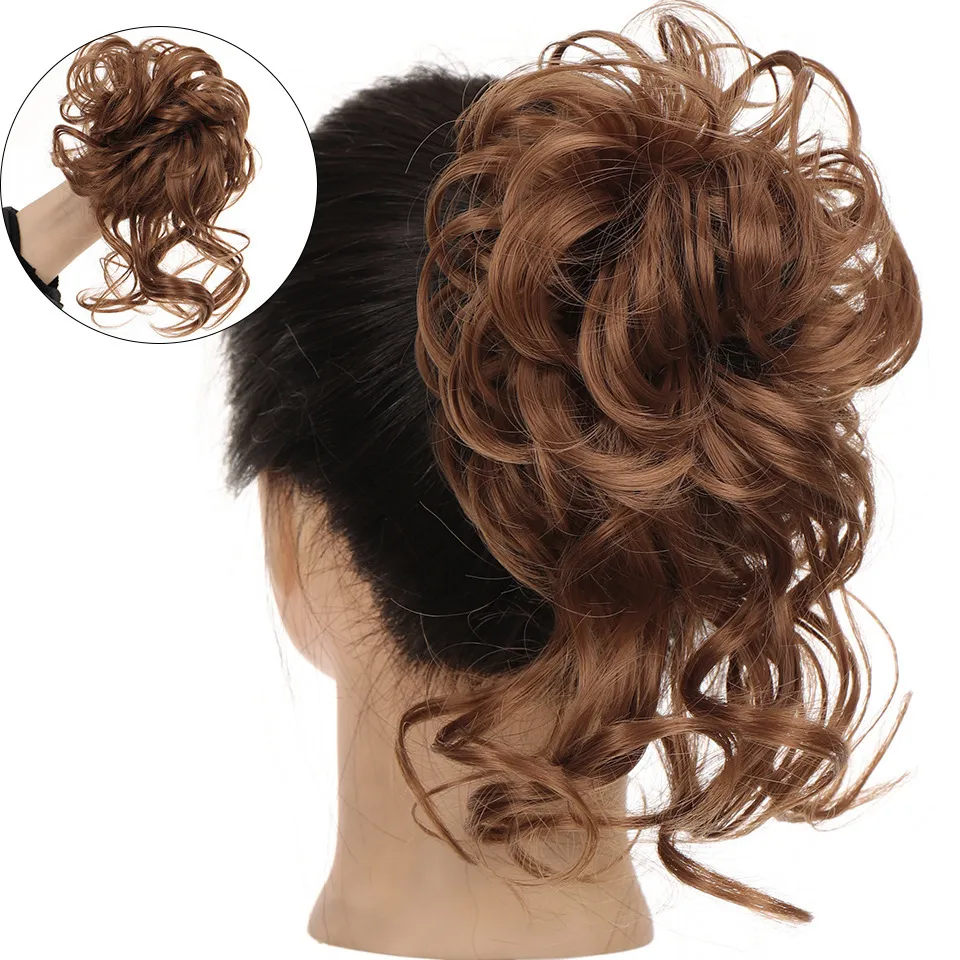 Synthetic Curly Bun Messy Claw Chignon Clip Hair Bun Curly Wig Messy Scrunchies Hairpiece Clip in Hair Tail Extension For Women