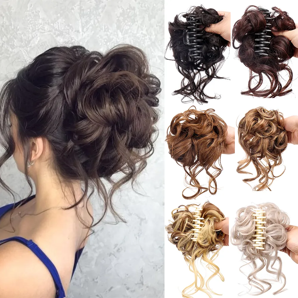 Claw Chignon Curly Hair Bands Messy Bun Hairpiece for Women Scrunchy Natural Clip-on Hair