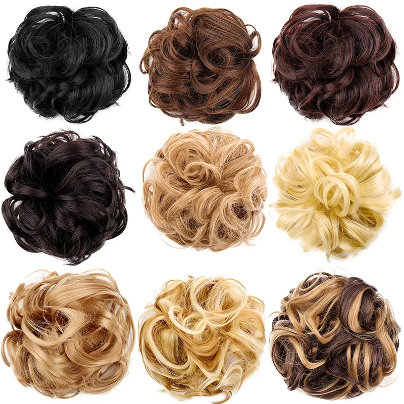 Women's Hair Bun Synthetic Bands Short Curly Chignon Hairpins Claw In Hairpieces for Fake False Hair Scrunchy Black Brown